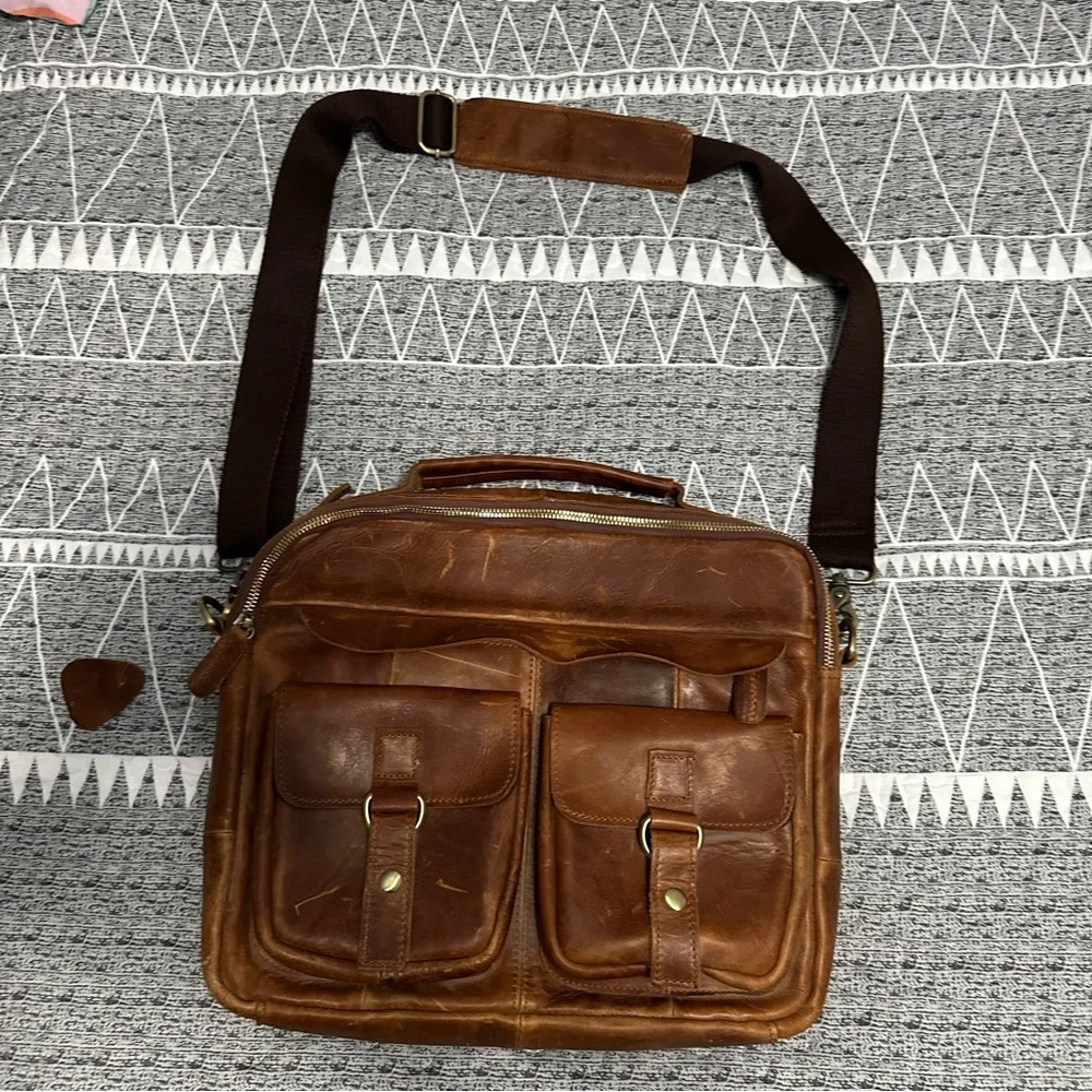 Men’s Brown Leather Briefcase Laptop Messenger Bag Vintage Work Business Satchel